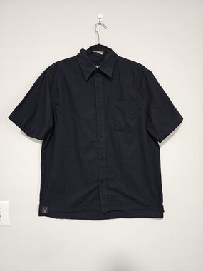 Outlier Freecotton Men Button Down Shirt L Black Short Sleeve Minimal Casual ~